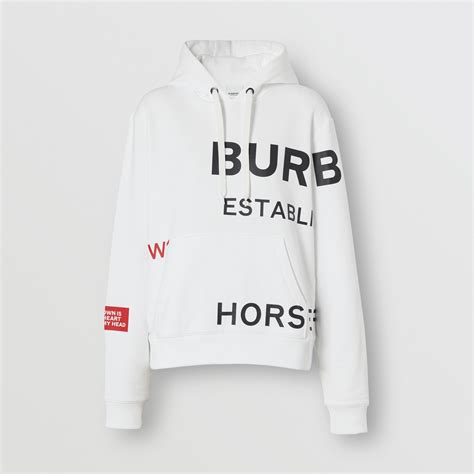 Burberry Horseferry Print Cotton Oversized Hoodie White 